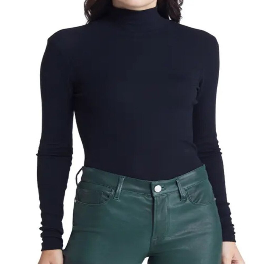 Frame Women's Size XL Ribbed Knit Slim Fit Mock Neck Noir Top NEW